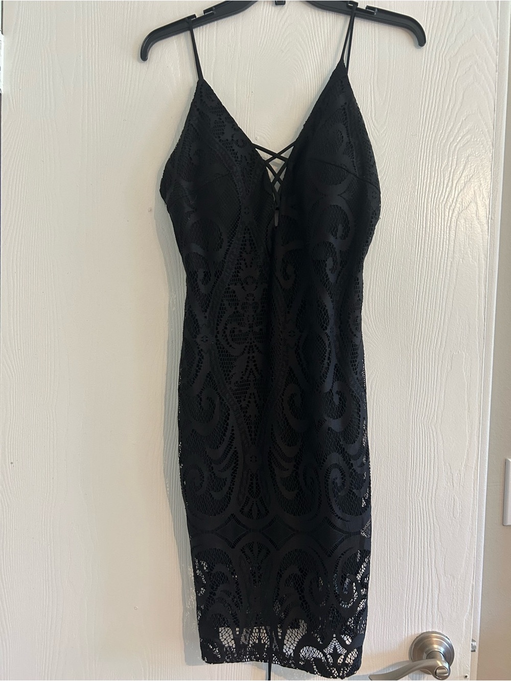 Papaya Black Lace Mini Dress with Crisscross back and front